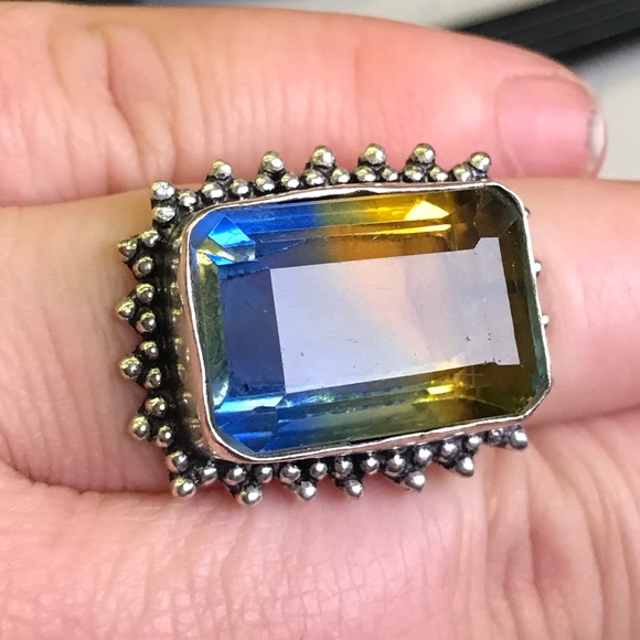 Huge bi-colored Tourmaline 925 Ring Sz8 - Picture 3 of 6